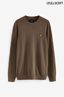 Lyle & Scott Tan Brown Cotton Merino Crew Neck Jumper (B36381) | $120