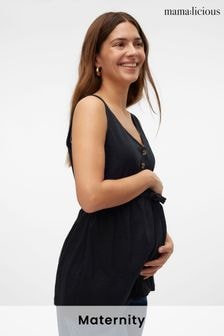 Mamalicious Black Maternity Button Front Sleeveless 100% Cotton Dress With Nursing Function (B36410) | $34