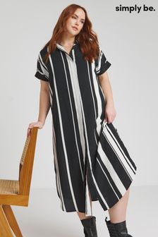 Simply Be Black Boxy Shirt Mono Stripe Dress (B36473) | 144 QAR