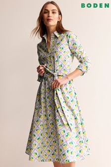 Boden Cream Amy 100% Cotton Midi Shirt Dress (B36499) | $214