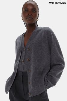 Whistles Grey Wool Relaxed Pocket Cardigan