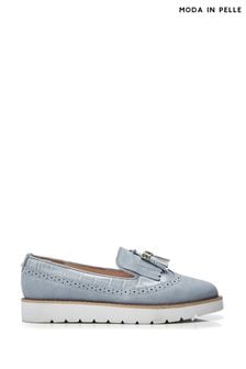 Moda in Pelle Blue Eilani Brogue Detail Eva Wedge Loafers (B36584) | AED494