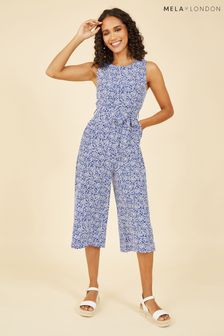 Mela Blue Ditsy Floral Print Culotte Jumpsuit (B36659) | AED211