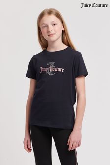 Синий - Классическая футболка для девочек со стразами Juicy Couture (B36730) | €40 - €48