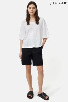 לבן - חולצת טי של פשתן Blythe עם חצי שרוול (B36748) | ‏347 ‏₪