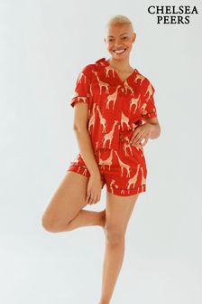 Chelsea Peers Red Satin Giraffe Print Short Pyjama Set (B36775) | 223 QAR