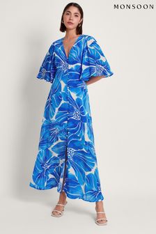 Monsoon Blue Maura Floral Tea Dress (B36872) | AED781