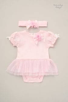 Rock-A-Bye Baby Boutique Pink Ribbon Detail Bodysuit & Headband Outfit Set (B36936) | €25