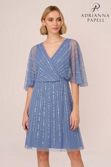 Синее короткое платье с отделкой бисером Adrianna Papell (B36969) | €197