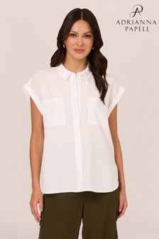 Adrianna Papell Sleeveless Woven Utility White Shirt (B37001) | $107
