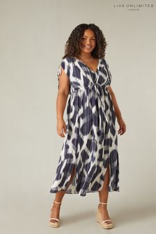 Live Unlimited Curve - Navy Geo Print Drawstring Maxi Dress