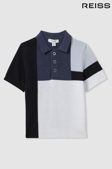 Reiss Blue Multi Charge Colourblock Polo Shirt (B37022) | AED331