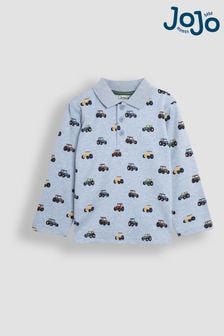 JoJo Maman Bébé Blue Tractor Long Sleeve Print Polo Shirt (B37042) | $33