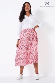 Crew Clothing Company Red Wine Floral Viscose Regular Flared Skirt