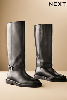 Black Leather Forever Comfort® Buckle Detail Rider Boots (B37206) | $182