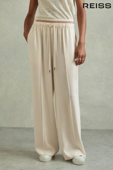 Reiss Cream Fleur Petite Waistband Detail Wide Leg Trousers (B37268) | $279