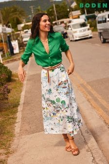 Boden Cream Florence Linen Midi Skirt (B37271) | $156