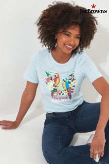 Joe Browns Blue Tropical Parrot Graphic Crew Neck Graphic T-Shirt (B37273) | OMR12