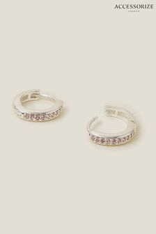 Accessorize Pink Sterling Silver Sparkle Huggie Hoop Earrings (B37341) | $25