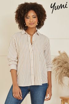 Yumi Brown Stripe Cotton Shirt (B37449) | KRW96,100