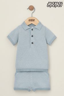 Mamas & Papas Blue Knitted Polo And Shorts Set 2 Piece (B37565) | kr530