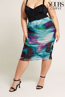 Yours Curve Mesh Gathered Skirt