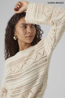 VERO MODA Cream Long Sleeve Pointelle Jumper (B37660) | $55