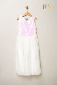 Miss Sequin Bow Tulle Skirt White Dress (B37661) | $65