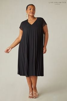 Live Unlimited Curve Black Chiffon Pleated Black Midi Dress (B37774) | NT$3,690