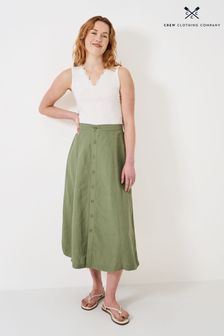 Crew Clothing Company Green Plain Linen Relaxed Flared Skirt (B37911) | kr1 080