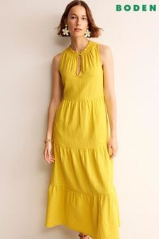 Boden Yellow Petite Double Cloth Maxi Tiered Dress (B37950) | SGD 174
