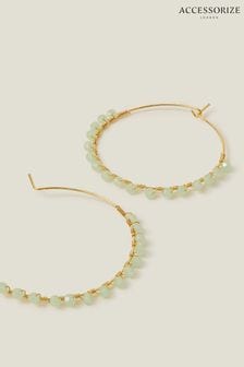 Accessorize Green 14ct Gold Plated Beaded Hoops (B38003) | €25