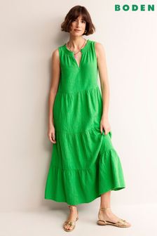 Boden Green Double Cloth Maxi Tiered Dress (B38099) | AED499