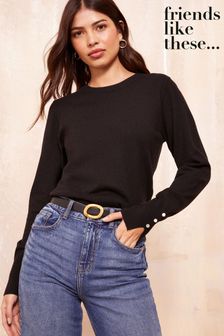 Friends Like These Black Petite Long Sleeve Crew Neck Jumper (B38127) | $45