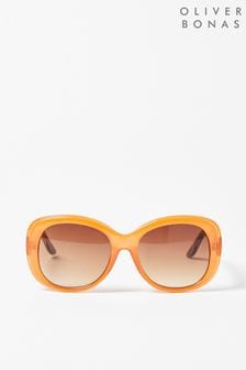 Oliver Bonas Orange Tortoiseshell Round Sunglasses