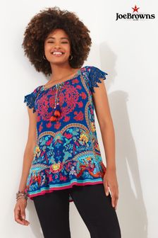 Joe Browns Blue Boho Print Crochet Lace Top (B38263) | $72