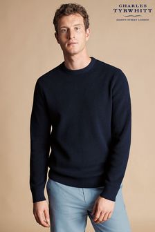 Modra - Charles Tyrwhitt bombažen rebrast pulover z okroglim ovratnikom  (B38564) | €103