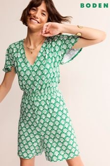 Boden Green Smocked Jersey Playsuit (B38578) | €96