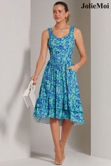 Jolie Moi Blue Floral Printed Midi Sundress (B38579) | $94