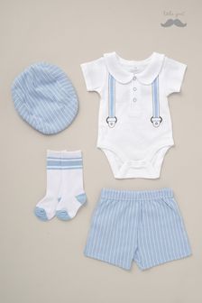 ブルー - Little Gent Natural Printed Bodysuit Linen Shorts Flat Cap And Socks Outfit Set (B38585) | ￥3,520