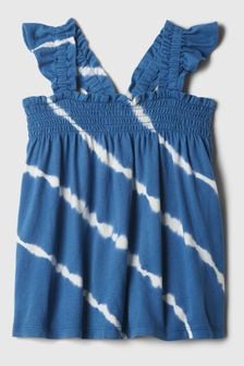 Gap Blue Cotton Smocked Print Flutter Sleeve Vest Top (B38671) | €13.50