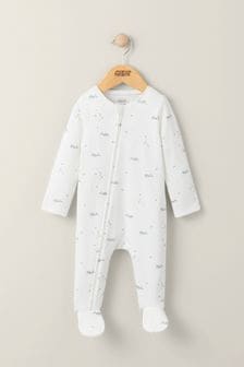 Mamas & Papas Whale Print Zip White Sleepsuit