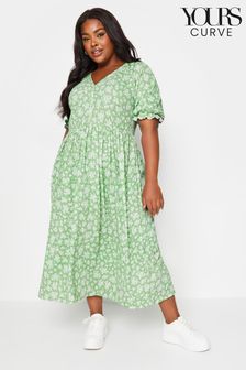 Yours Curve Green LIMITED COLLECTION Vintage Floral Textured Midaxi Dress (B38774) | €49