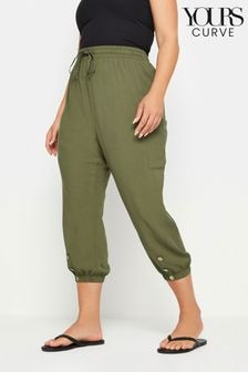 Yours Curve Green Pocket Button Cropped Trousers (B38850) | $43