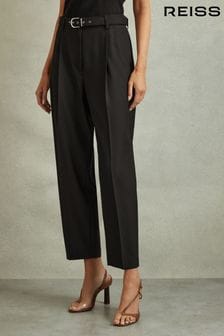 Reiss Black Freja Petite Tapered Belted Trousers (B38860) | 80,640 Ft