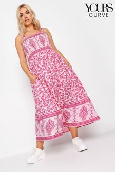 Yours Curve Pink Limited Border Shirred Maxi Dress (B38916) | OMR18