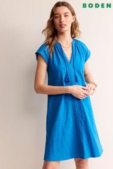 Boden Blue Millie Pom Cotton Dress (B39011) | SGD 116