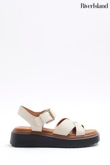 River Island Ecru Two Part Flatform Sandals (B39123) | $60