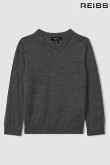 Grey Knitted Plain V Neck Jumpers Next Luxembourg