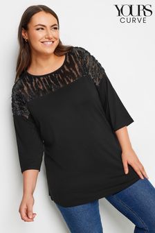 Yours Curve Black Sequin Mesh Top (B39220) | AED161